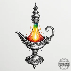 A minimalist tattoo of the magic lamp from al... - эскиз тату (№1752273985_0, 11.07.2025 22:46) — tattoo-photo.ru