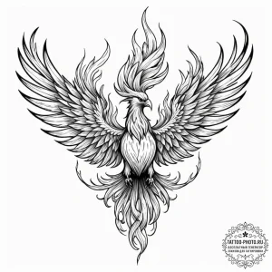 Tattoo sketch: a phoenix rising from flames,... - эскиз тату (№1752274573_0, 11.07.2025 22:56) — tattoo-photo.ru
