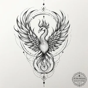 Tattoo sketch a phoenix, its body a swirling... - эскиз тату (№1752275330_0, 11.07.2025 23:08) — tattoo-photo.ru