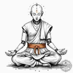 A robot monk in meditation, tattoo sketch des... - эскиз тату (№1752275665_0, 11.07.2025 23:14) — tattoo-photo.ru