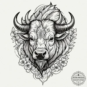 Tattoo design a powerful bison, head lowered,... - эскиз тату (№1752277272_0, 11.07.2025 23:41) — tattoo-photo.ru