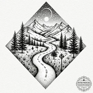 Tattoo design a winding path or road, symboli... - эскиз тату (№1752277524_0, 11.07.2025 23:45) — tattoo-photo.ru