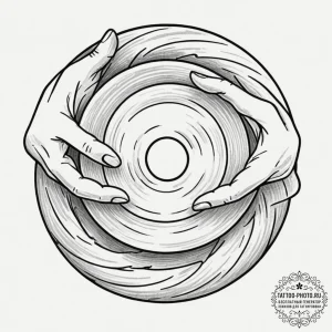 A pottery wheel in motion, clay being shaped... - эскиз тату (№1752278032_0, 11.07.2025 23:53) — tattoo-photo.ru
