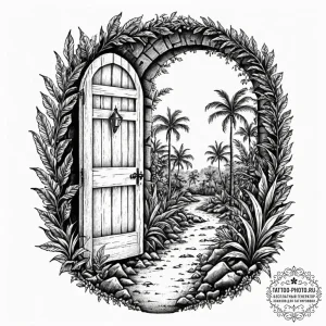 Tattoo design a single, open doorway standing... - эскиз тату (№1752278871_0, 12.07.2025 00:07) — tattoo-photo.ru