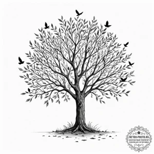 Tattoo design a tree whose leaves are falling... - эскиз тату (№1752279207_0, 12.07.2025 00:13) — tattoo-photo.ru