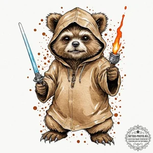 Neo-traditional tattoo of an ewok, fierce but... - эскиз тату (№1752279712_0, 12.07.2025 00:21) — tattoo-photo.ru