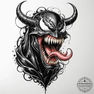 A trash polka portrait of venom, with his lon... - эскиз тату (№1752280047_0, 12.07.2025 00:27) — tattoo-photo.ru