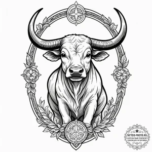 Tattoo design a taurus bull with the "hieroph... - эскиз тату (№1752280736_0, 12.07.2025 00:38) — tattoo-photo.ru