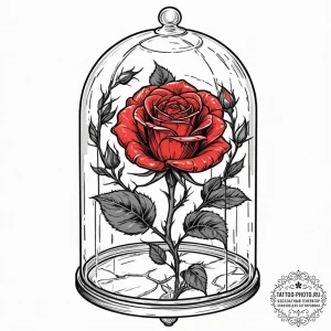 A linework tattoo of the enchanted rose from... - эскиз тату (№1752281488_0, 12.07.2025 00:51) — tattoo-photo.ru