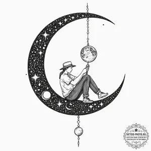 Tattoo design a person sitting on a crescent... - эскиз тату (№1752282407_0, 12.07.2025 01:06) — tattoo-photo.ru
