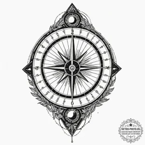 Sundial, artistic tattoo sketch, blackwork ta... - эскиз тату (№1752282491_0, 12.07.2025 01:08) — tattoo-photo.ru