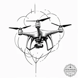 Tattoo sketch a stylized drone silhouette wit... - эскиз тату (№1752282909_0, 12.07.2025 01:15) — tattoo-photo.ru