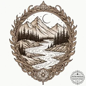 Tattoo design: a landscape of fertile earth a... - эскиз тату (№1752284490_0, 12.07.2025 01:41) — tattoo-photo.ru
