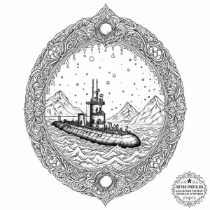 A submarine surfacing in the arctic, breaking... - эскиз тату (№1752284657_0, 12.07.2025 01:44) — tattoo-photo.ru