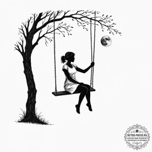Tattoo design a silhouette of a girl on a swi... - эскиз тату (№1752284740_0, 12.07.2025 01:45) — tattoo-photo.ru