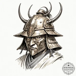 A samurai warrior's helmet (kabuto), ink illu... - эскиз тату (№1752285242_0, 12.07.2025 01:54) — tattoo-photo.ru