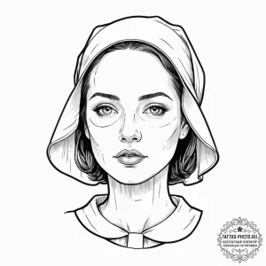 A trash polka composition of a handmaid's fac... - эскиз тату (№1752285326_0, 12.07.2025 01:55) — tattoo-photo.ru