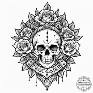 Tattoo sketch a "pro gamer" badge with a crow... - эскиз тату (№1752285493_0, 12.07.2025 01:58) — tattoo-photo.ru