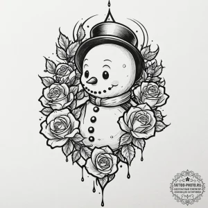 A close-up of a melting snowman., tattoo flas... - эскиз тату (№1752285659_0, 12.07.2025 02:00) — tattoo-photo.ru