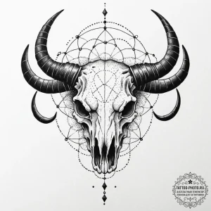 Tattoo design a zodiac animal skull in heavy... - эскиз тату (№1752286162_0, 12.07.2025 02:09) — tattoo-photo.ru