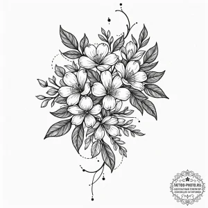 Tattoo design a branch with multiple blossoms... - эскиз тату (№1752286244_0, 12.07.2025 02:10) — tattoo-photo.ru