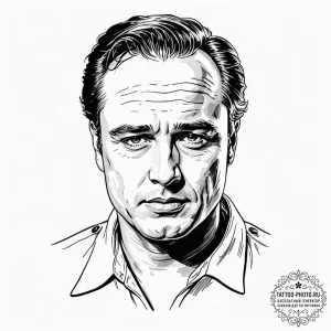 A trash polka portrait of marlon brando as co... - эскиз тату (№1752287080_0, 12.07.2025 02:24) — tattoo-photo.ru