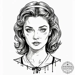 A trash polka portrait of laura palmer, wrapp... - эскиз тату (№1752287832_0, 12.07.2025 02:37) — tattoo-photo.ru
