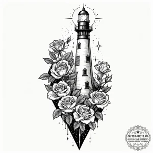 Tattoo design a celestial lighthouse on a roc... - эскиз тату (№1752288082_0, 12.07.2025 02:41) — tattoo-photo.ru