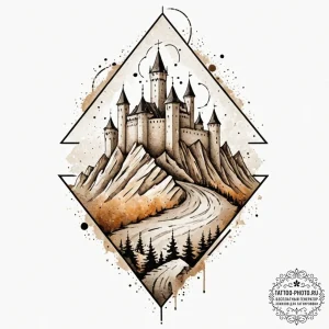 Tattoo sketch a geometric depiction of a moun... - эскиз тату (№1752288168_0, 12.07.2025 02:42) — tattoo-photo.ru