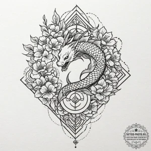 Tattoo design a flower with a complex, geomet... - эскиз тату (№1752288839_0, 12.07.2025 02:53) — tattoo-photo.ru