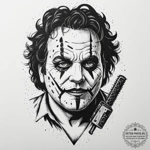 A sketch of leatherface from the texas chains... - эскиз тату (№1752289175_0, 12.07.2025 02:59) — tattoo-photo.ru