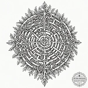 Tattoo design a powerful oak tree, its branch... - эскиз тату (№1752290179_0, 12.07.2025 03:16) — tattoo-photo.ru