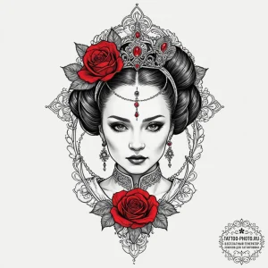 A sketch of queen amidala in her royal attire... - эскиз тату (№1752292019_0, 12.07.2025 03:46) — tattoo-photo.ru