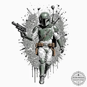 11. trash polka style tattoo of boba fett in... - эскиз тату (№1752292774_0, 12.07.2025 03:59) — tattoo-photo.ru
