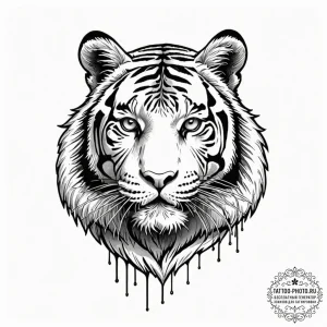 Tiger, tattoo line art, vibrant colors, full... - эскиз тату (№1752293612_0, 12.07.2025 04:13) — tattoo-photo.ru