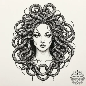 Medusa with snakes made of wires, artistic ta... - эскиз тату (№1752294446_0, 12.07.2025 04:27) — tattoo-photo.ru
