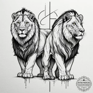 Tattoo sketch a powerful image of a lion and... - эскиз тату (№1752295200_0, 12.07.2025 04:40) — tattoo-photo.ru