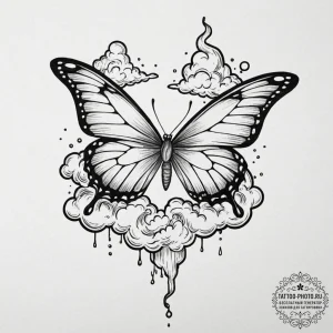 Tattoo sketch a butterfly with one wing being... - эскиз тату (№1752295616_0, 12.07.2025 04:46) — tattoo-photo.ru