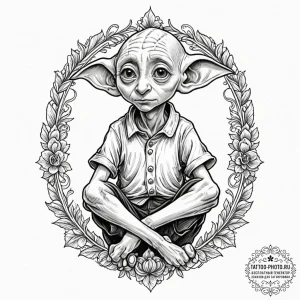 A sketch of dobby the house-elf, with his big... - эскиз тату (№1752298125_0, 12.07.2025 05:28) — tattoo-photo.ru