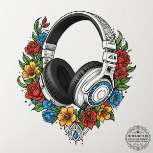 Tattoo design a gaming headset with a microph... - эскиз тату (№1752299215_0, 12.07.2025 05:46) — tattoo-photo.ru