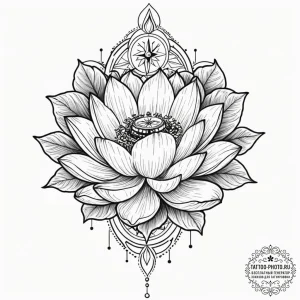 Tattoo sketch a lotus flower, its petals open... - эскиз тату (№1752299631_0, 12.07.2025 05:53) — tattoo-photo.ru