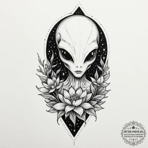 Tattoo sketch a stylized alien flora glowing... - эскиз тату (№1752299965_0, 12.07.2025 05:59) — tattoo-photo.ru