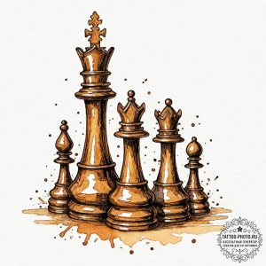 A close-up of a chess piece, the king, tipped... - эскиз тату (№1752300556_0, 12.07.2025 06:09) — tattoo-photo.ru