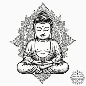 Buddha, artistic tattoo sketch, sepia tone sk... - эскиз тату (№1752301821_0, 12.07.2025 06:30) — tattoo-photo.ru