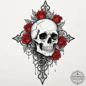 Skeleton, tattoo sketch design, detailed cros... - эскиз тату (№1752301986_0, 12.07.2025 06:33) — tattoo-photo.ru