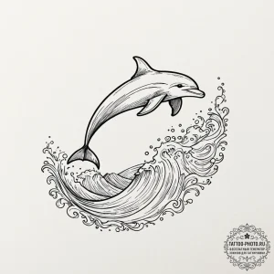 Tattoo design a graceful dolphin, leaping fro... - эскиз тату (№1752302827_0, 12.07.2025 06:47) — tattoo-photo.ru