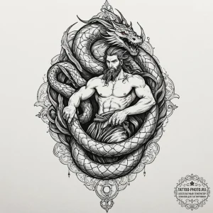 Tattoo design: a scene of perun battling a se... - эскиз тату (№1752303333_0, 12.07.2025 06:55) — tattoo-photo.ru