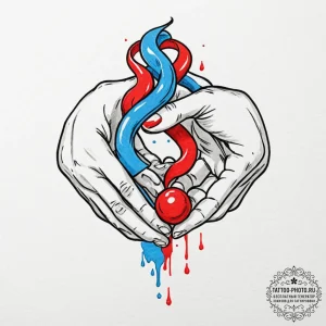 A dotwork tattoo of the red pill and the blue... - эскиз тату (№1752304337_0, 12.07.2025 07:12) — tattoo-photo.ru