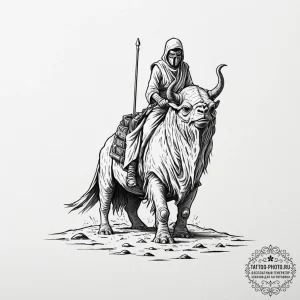 A sketch of a tusken raider (sand person) on... - эскиз тату (№1752306003_0, 12.07.2025 07:40) — tattoo-photo.ru