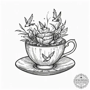 Tattoo sketch a shattered porcelain teacup, w... - эскиз тату (№1752306841_0, 12.07.2025 07:54) — tattoo-photo.ru